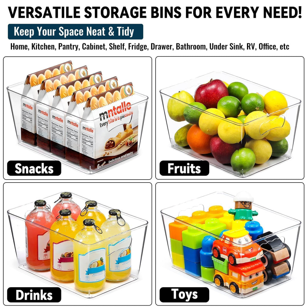 12-Pack Large Clear Pantry & Kitchen Storage Organizer Bins
