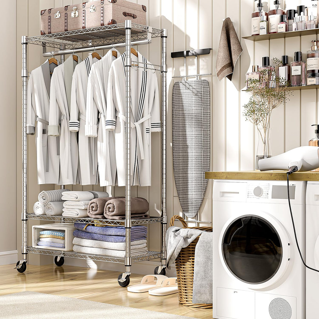 M MZG 3-Tier Rolling Garment Rack with Shelves, 2-Pack