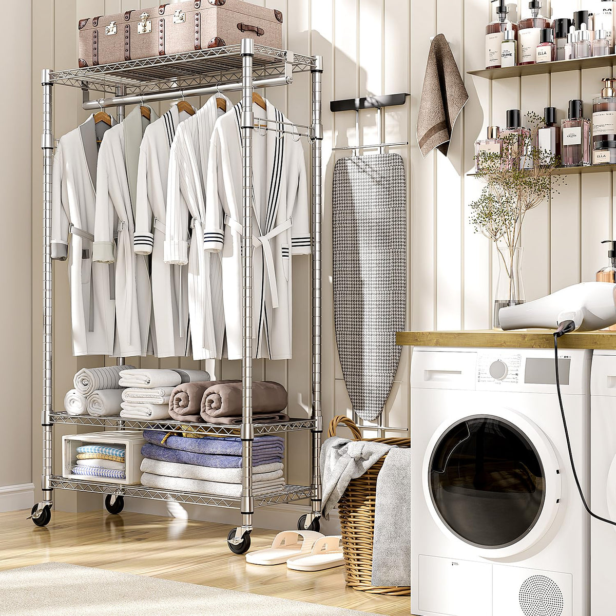 M MZG 3-Tier Rolling Garment Rack with Shelves, 2-Pack