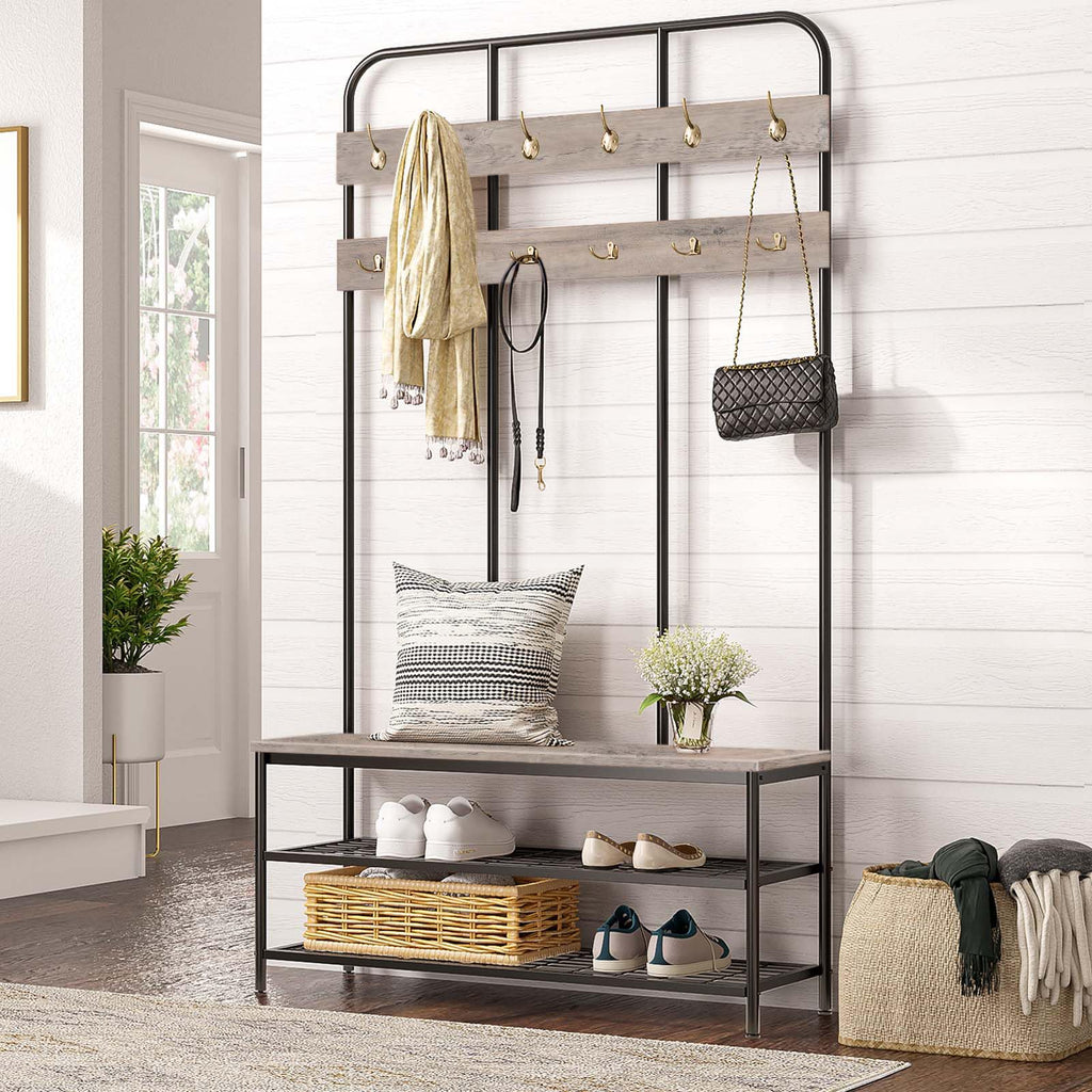 HOOBRO Hall Tree with Bench, Coat Rack & Shoe Storage
