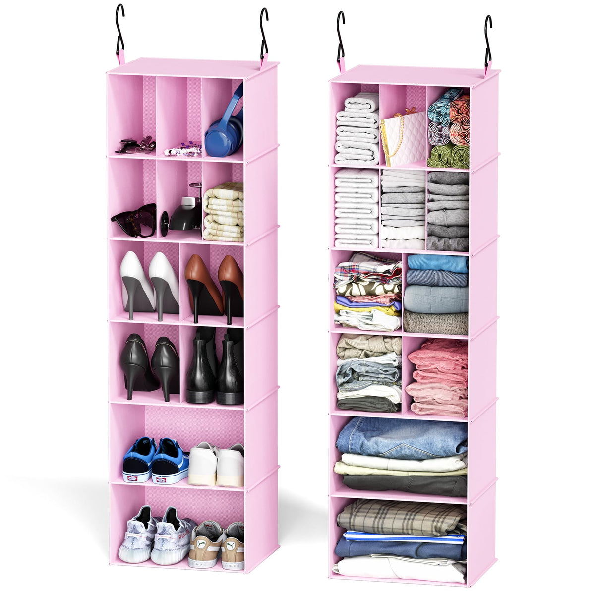SpaceAid 2 Pack 6 Shelf Hanging Closet Organizers and Storage with Dividers, Hanging Shelves for Wardrobe