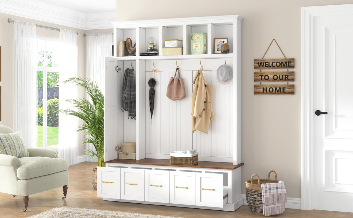 Gecheer U-Can Hall Tree with Shoe Bench & Drawer Storage