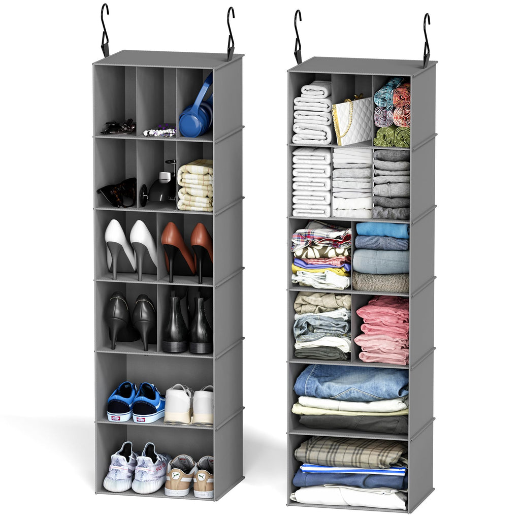 SpaceAid 2 Pack 6 Shelf Hanging Closet Organizers and Storage with Dividers, Hanging Shelves for Wardrobe