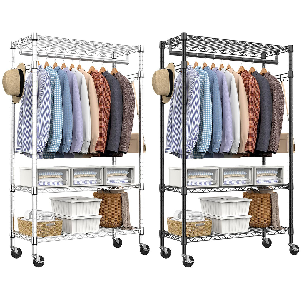M MZG 3-Tier Rolling Garment Rack with Shelves, 2-Pack