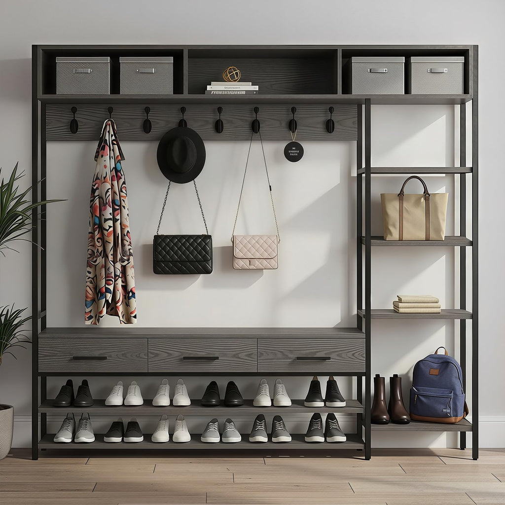 Hall Tree with Bench, Shoe Storage, Shelves & 2 Drawers