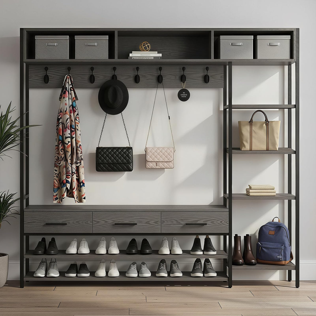 Hall Tree with Bench, Shoe Storage, Shelves & 2 Drawers