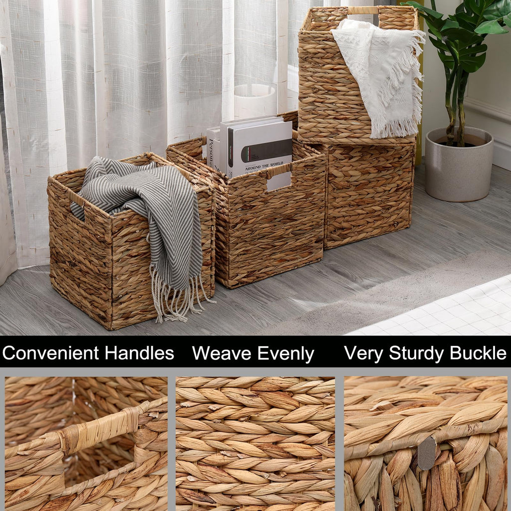Water Hyacinth Foldable Storage Baskets, 4-Pack