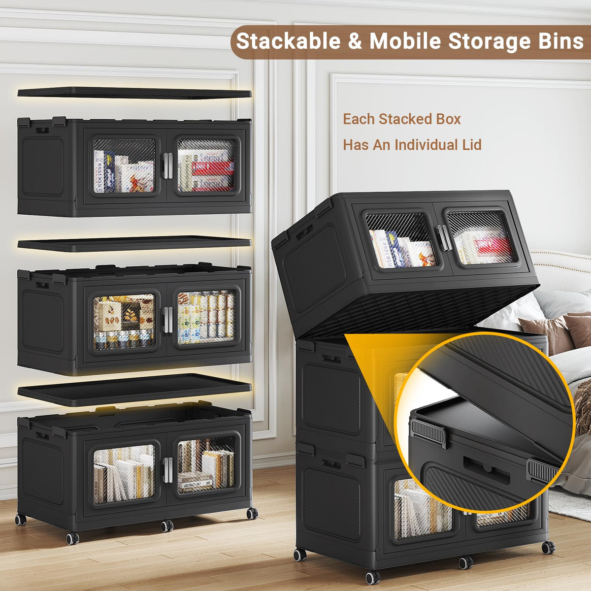BROVIEW Extra Large Stackable Storage Bins with Lids