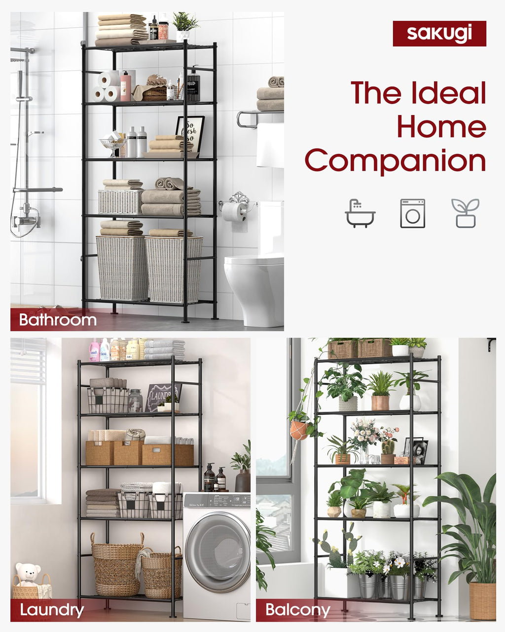 Sakugi 5-Tier Steel Garage Storage Shelves, 2-Pack