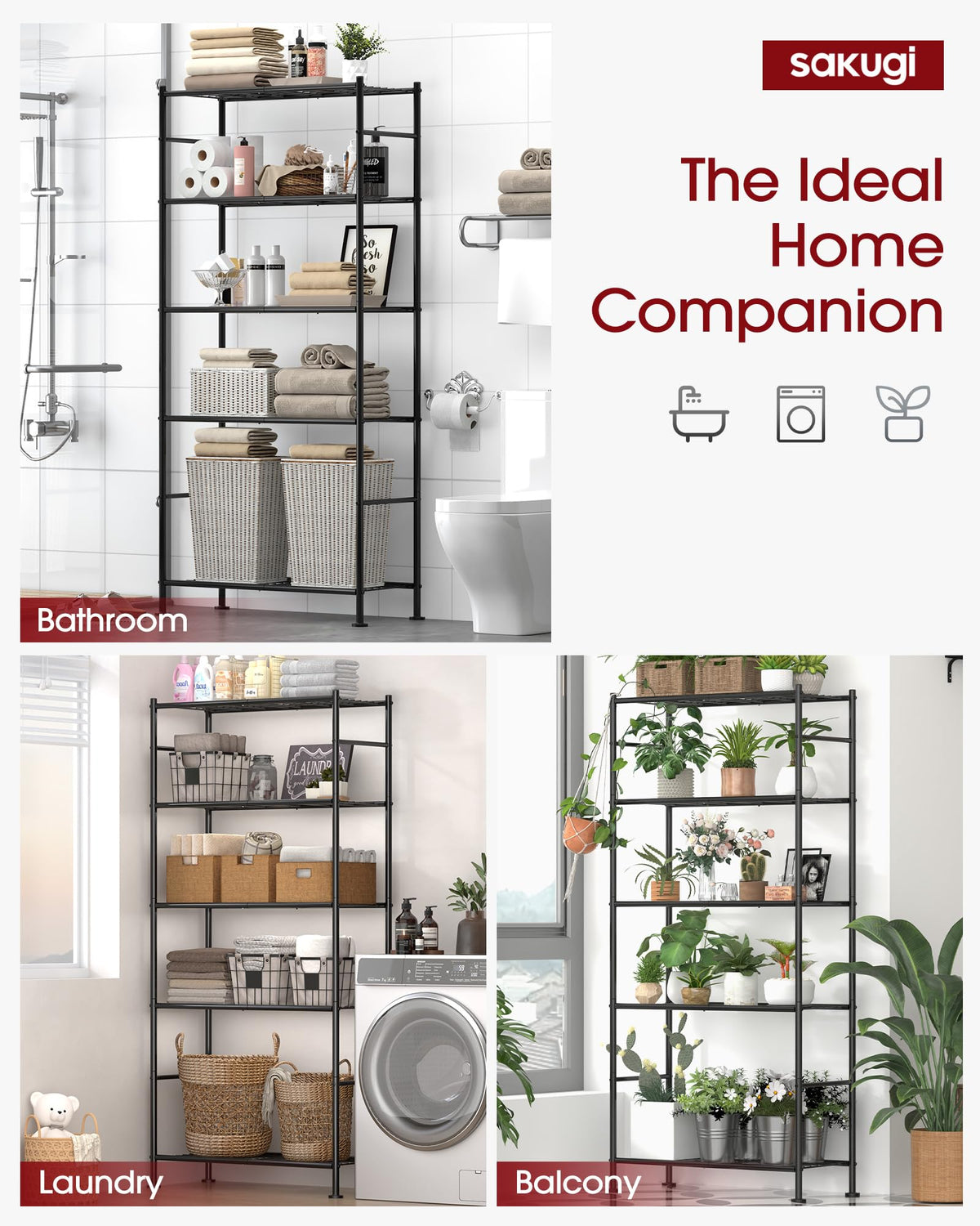 Sakugi 5-Tier Steel Garage Storage Shelves, 2-Pack
