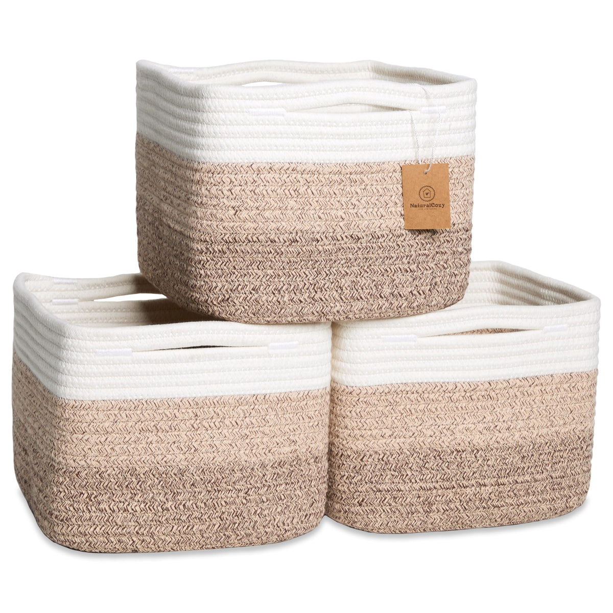NaturalCozy 9-Inch Cube Storage Baskets, 3-Pack