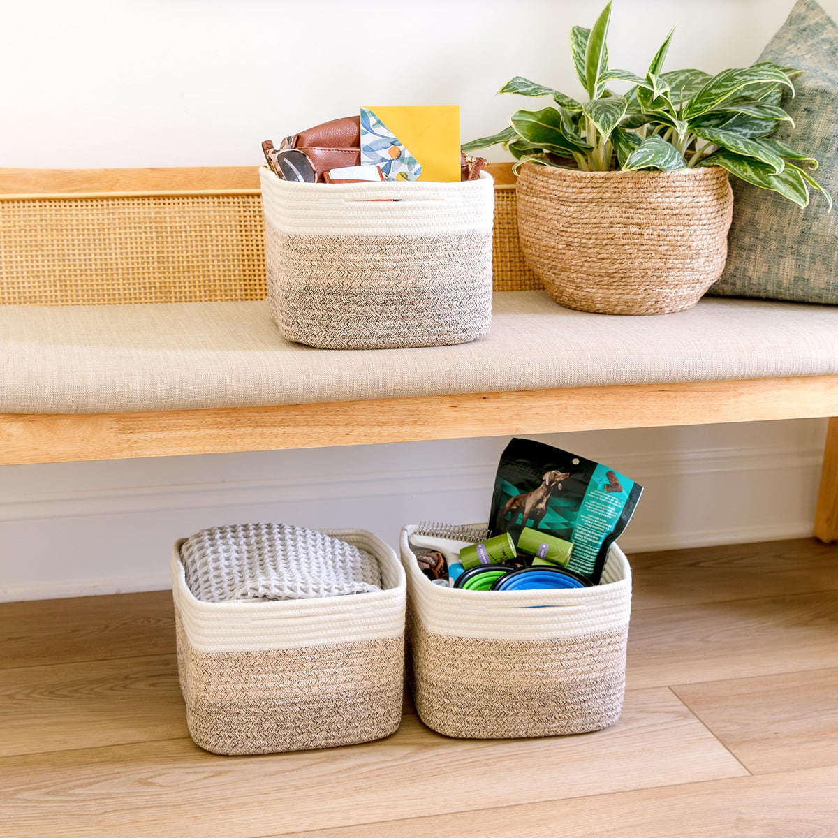NaturalCozy 9-Inch Cube Storage Baskets, 3-Pack